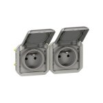 Prise de courant double 2p + t horizontale plexo avec enjoliveurs gris legrand 069562l