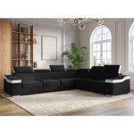 Canap d'angle convertible rversible en velours noir et simili