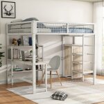 Letto a soppalco, 140200 cm, letto in ferro, scala portaoggetti, diversi ripiani, senza materasso, armadio ...