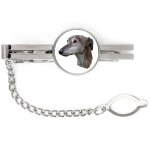 Lvrier, lvrier anglais - pince  cravate gomtrique avec photo et inscription art - dog