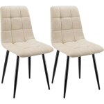 Lewe - lot de 2 chaises de salle  manger rembourres avec dossier haut et design damier en lin - beige ...