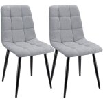 Lewe - lot de 2 chaises de salle  manger rembourres avec dossier haut et design damier en lin - gris ...