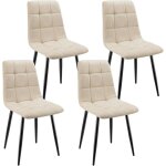 Lewe - lot de 4 chaises de salle  manger rembourres avec dossier haut et design damier en lin - beige ...