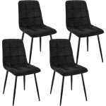 Lewe - lot de 4 chaises de salle  manger rembourres avec dossier haut et design damier en lin - noir ...