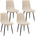 Lewe - lot de 4 chaises de salle  manger rembourres avec dossier haut et design ray en lin - beige ...