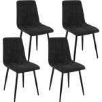 Lewe - lot de 4 chaises de salle  manger rembourres avec dossier haut et design ray en lin - noir