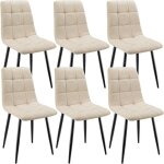 Lewe - lot de 6 chaises de salle  manger rembourres avec dossier haut et design damier en lin - beige ...