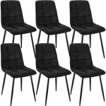 Lewe - lot de 6 chaises de salle  manger rembourres avec dossier haut et design damier en lin - noir ...