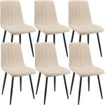 Lewe - lot de 6 chaises de salle  manger rembourres avec dossier haut et design ray en lin - beige ...