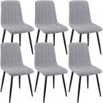 Lewe - lot de 6 chaises de salle  manger rembourres avec dossier haut et design ray en lin - gris