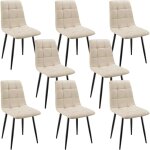 Lewe - lot de 8 chaises de salle  manger rembourres avec dossier haut et design damier en lin - beige ...