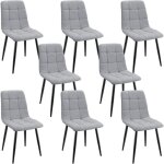 Lewe - lot de 8 chaises de salle  manger rembourres avec dossier haut et design damier en lin - gris ...