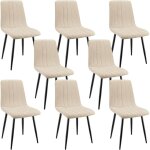 Lewe - lot de 8 chaises de salle  manger rembourres avec dossier haut et design ray en lin - beige ...