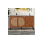 Buffet avec 2 portes décorées en rotin et 2 tiroirs, armoire de cuisine, buffet haut avec poignées en ... Buffet avec 2 portes décorées en rotin et 2 tiroirs, armoire de cuisine, buffet haut avec poignées en ...