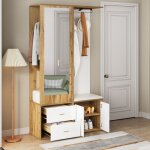 Ensemble armoire, porte manteau, miroir + pat�re + meuble � chaussures + 2 tiroirs + tringle � v�tements ...