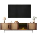 Meuble tv, meuble tv avec bande lumineuse led et portes en verre tremp�, noir et naturel.