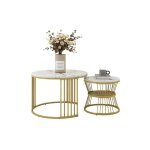 Liberté - table basse gigogne moderne, ensemble de table basse en placage de marbre rondes - or et blanc ... Liberté - table basse gigogne moderne, ensemble de table basse en placage de marbre rondes - or et blanc ...