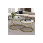 Liberté - table basse gigogne moderne, ensemble de table basse en placage de marbre rondes, or et gris ... Liberté - table basse gigogne moderne, ensemble de table basse en placage de marbre rondes, or et gris ...