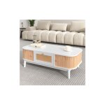 Liberté - table basse en rotin, tiroirs avec rotin et portes coulissantes avec lattes en bois massif, ... Liberté - table basse en rotin, tiroirs avec rotin et portes coulissantes avec lattes en bois massif, ...