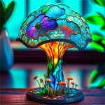 Lampe de table  led en forme de champignon de 5, 9 pouces, style vintage, lampe de table en verre teint, ...