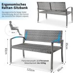 Liferun - banc de jardin en rotin, banc ext�rieur, banc balcon 2 places, mobilier de jardin, rotin unilat�ral, ...