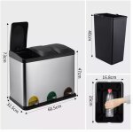 Liferun - poubelle 45 litres avec couvercle, poubelle tri selectif 3 bac, poubelles de recyclage, poubelle ...