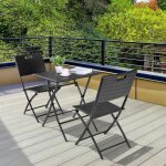 Liferun - salon de jardin pliable, set de bistro 3 pi�ces, ensemble table chaise balcon - noir