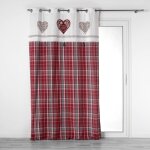 Ligne decor - rideau � ?illets 140 x 240 cm ? coton tiss� � carreaux + top imprim� et pompons sweet heart ...