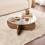 Lily - table basse ronde en verre pi�tement couleur bois fonc� d75 cm