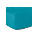 Le linge de jules - drap - housse 100% coton 57 fils bleu turquoise 160 x 200 cm - bonnet 30 cm