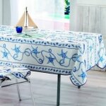 Nappe provençale rectangle anti - tâche marin blanc 100% polyester - 300 x 150 cm Nappe provençale rectangle anti - tâche marin blanc 100% polyester - 300 x 150 cm