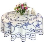 Nappe provençale ronde anti - tâche marin blanc 100% polyester Nappe provençale ronde anti - tâche marin blanc 100% polyester