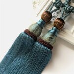 Linghhang - 1 paire d'embrasses de rideaux à pompons en corde tressée avec boucle décorative (bleu paon) ... Linghhang - 1 paire d'embrasses de rideaux à pompons en corde tressée avec boucle décorative (bleu paon) ...