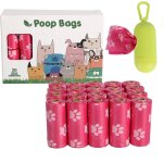 Linghhang - 20 rouleaux de sacs  crottes biodgradables, roses avec distributeur, sacs  crottes de ...