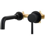 Linghhang - mitigeur lavabo noir 2 trous robinet mural encastr� en laiton eau chaude et froide pour salle ...