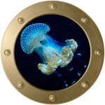 Linghhang - sticker mural 3d submarine porthole - jellyfish (diameter : 29cm), dcoration murale, chambre ...