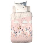 Parure de lit enfant 140x200 cm microfibre feerique rose 2 pices