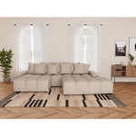 Lisa design - adelaide - canap� d'angle r�versible 4 places avec pouf d'appoint en tissu textur� - beige ...