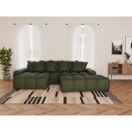 Lisa design - adelaide - canap� d'angle r�versible 4 places avec pouf d'appoint en tissu textur� - vert ...