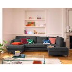 Lisa design - anna - canap� panoramique d'angle droit 7 places convertible avec coffre en velours textur� ...