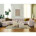 Lisa design - debbie - canapé modulable panoramique d'angle gauche 7 places en tissu texturé - beige Lisa design - debbie - canapé modulable panoramique d'angle gauche 7 places en tissu texturé - beige