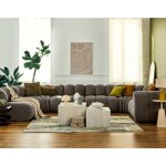 Lisa design - debbie - canap� modulable panoramique d'angle gauche 7 places en tissu textur� - taupe