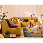 Lisa design - ellie - canap modulable d'angle rversible 5 places en velours textur - jaune