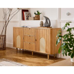 Lisa design - milazzo - buffet bas - bois plaqu chne et cannage - 160 cm