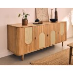 Lisa design - milazzo - buffet bas - bois plaqu chne et cannage - 176 cm