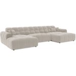 Lisa design - ray - canap� panoramique en u 7 places en tissu textur� - beige