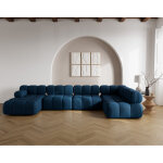 Lisa design - ruby - canap� panoramique modulable d'angle droit 7 places en velours textur� - bleu
