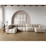Lisa design - ruby - canap� panoramique modulable d'angle gauche 7 places en velours textur� - beige