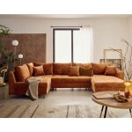 Lisa design - rune - canap� panoramique d'angle gauche 7 places en velours textur� - rouille