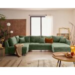 Lisa design - rune - canap� panoramique d'angle gauche 7 places en velours textur� - vert sauge
